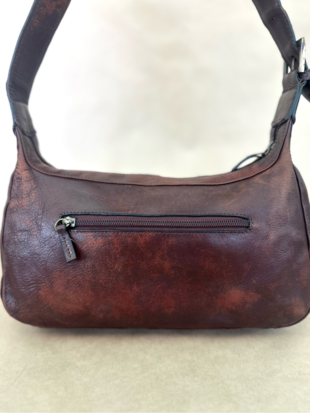 VTG Katana Brown Distressed Leather Shoulder Bag Hobo - Picture 2 of 8